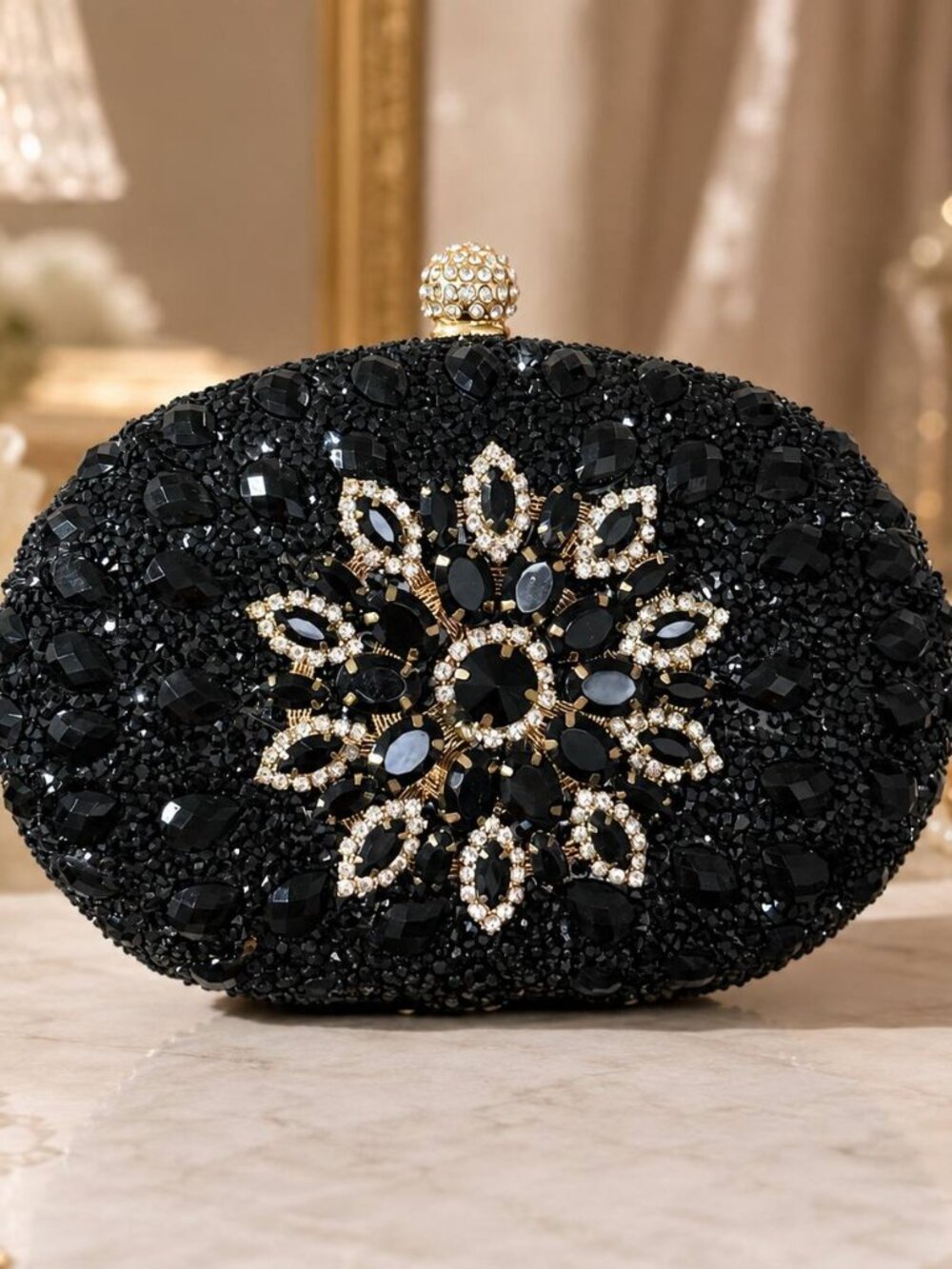Black Rhinestone Evening Clutch